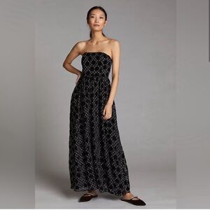 Anthropologie Hutch Black Velvet Polka Dot Dress